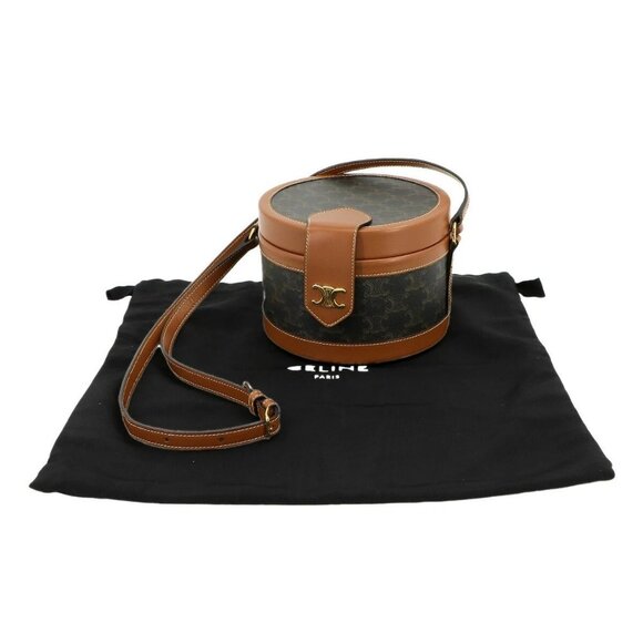 CELINE Triomphe Tambour Medium Bag Shoulder PVC Leather Black 19519 90226721 - Picture 1 of 9